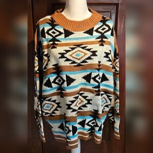 Savanna Jane Aztec Sweater New with tag 1x turquoise brown